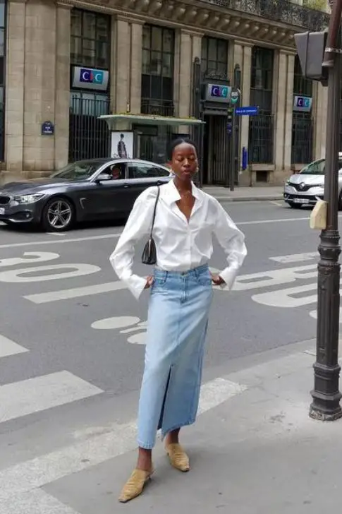 Camisa Blanca y Falda de Denim