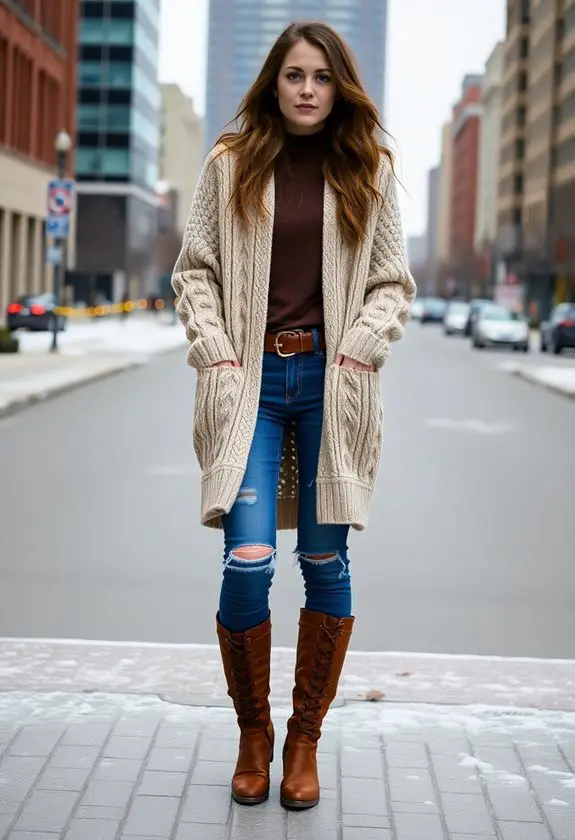 winter set with oversized cardigan