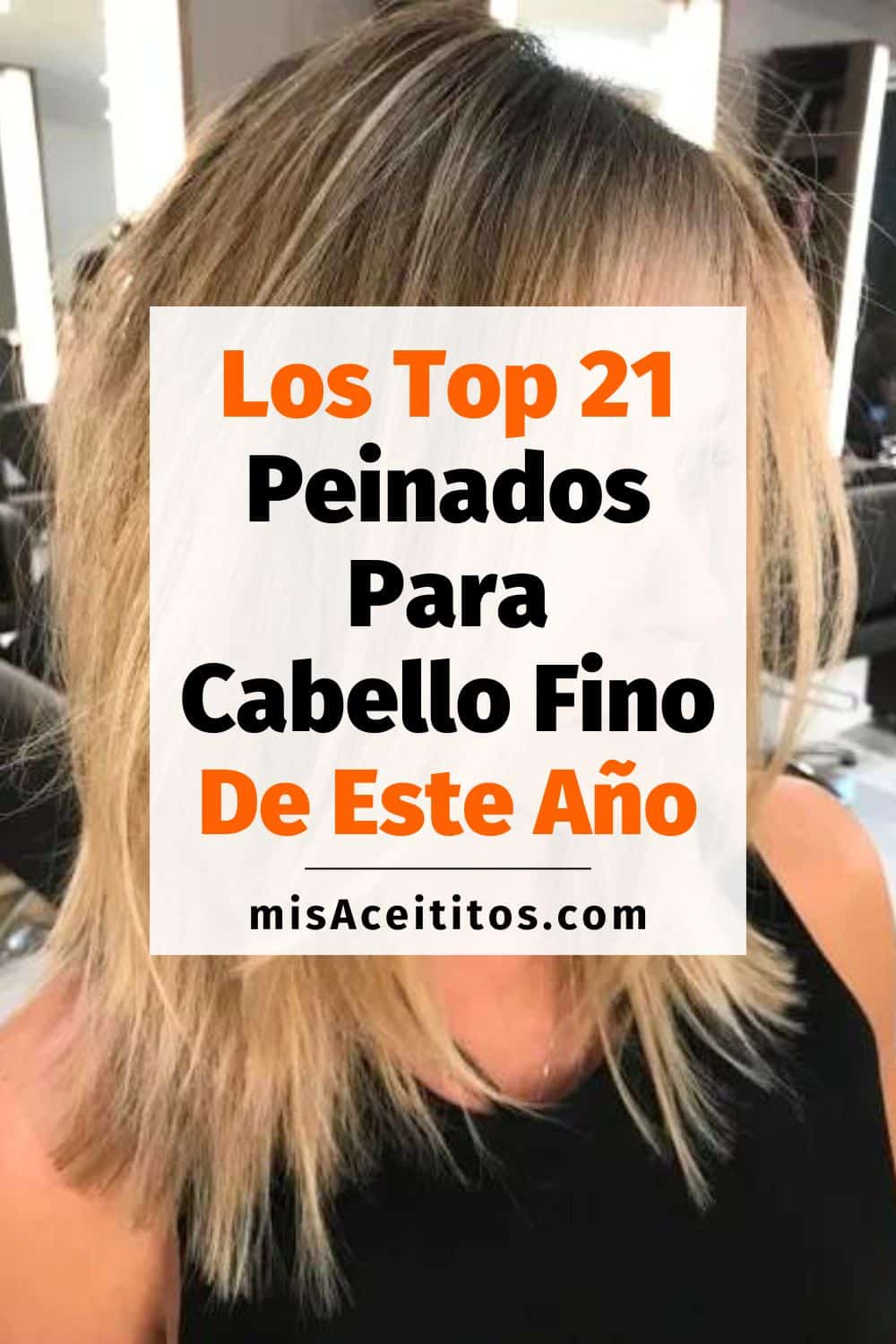 Pin de Pinterest con mujer rubia con peinado para cabello fino en tendencia.